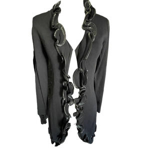 Stera Womens Open Front Ruffle Cardigan Sweater Long Sleeve Size 8 Black